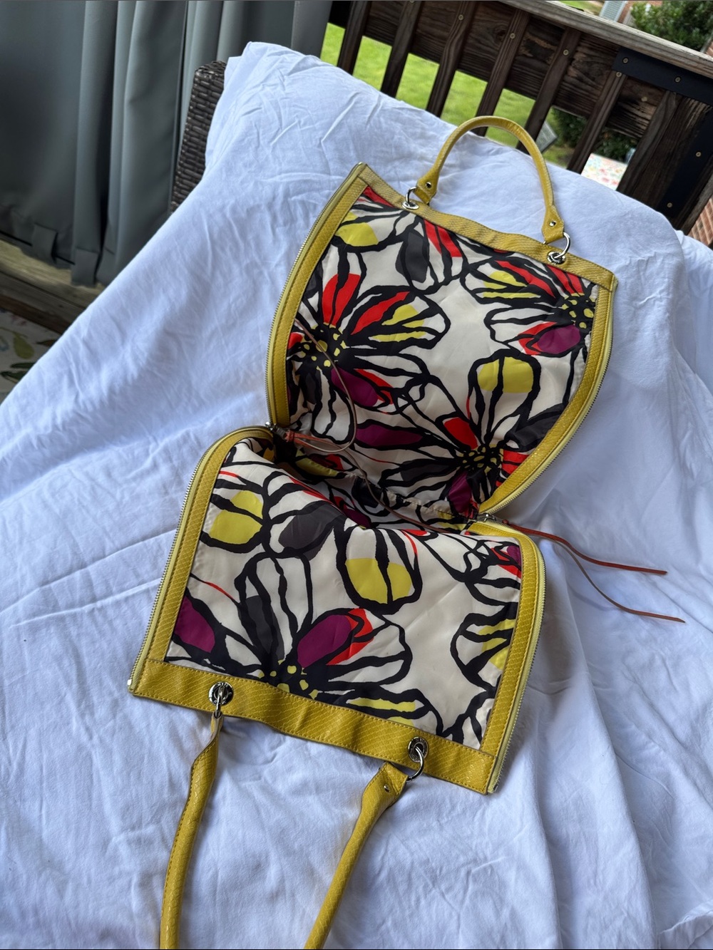 Floral Print Tote Bag with Yellow Trim - Picture 6 of 6
